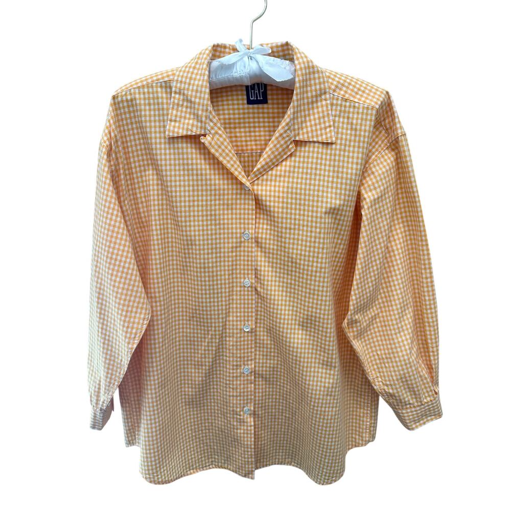 Gap | Yellow Gingham Check Button Down Shirt 100%… - image 1